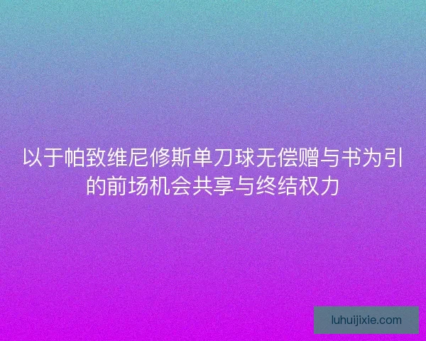 以于帕致维尼修斯单刀球无偿赠与书为引的前场机会共享与终结权力